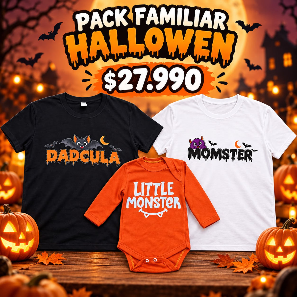 Pack Familiar Halloween Poleras Dadcula Momster Little Monster