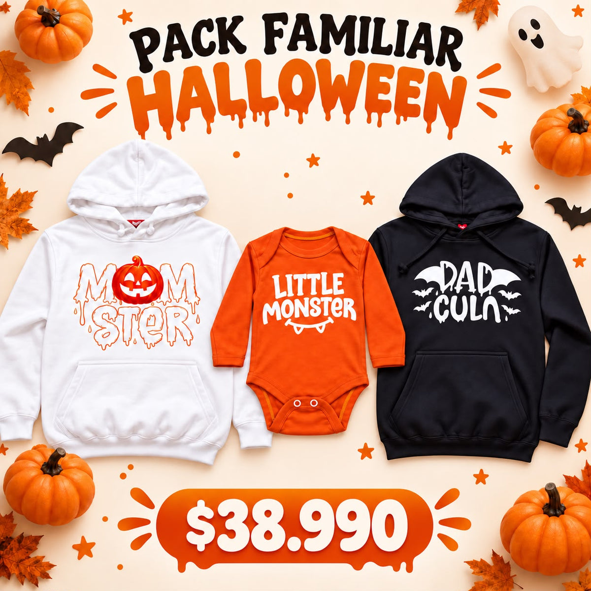 Pack Familiar Halloween Polerones Body Momster Dadcula Little Monster