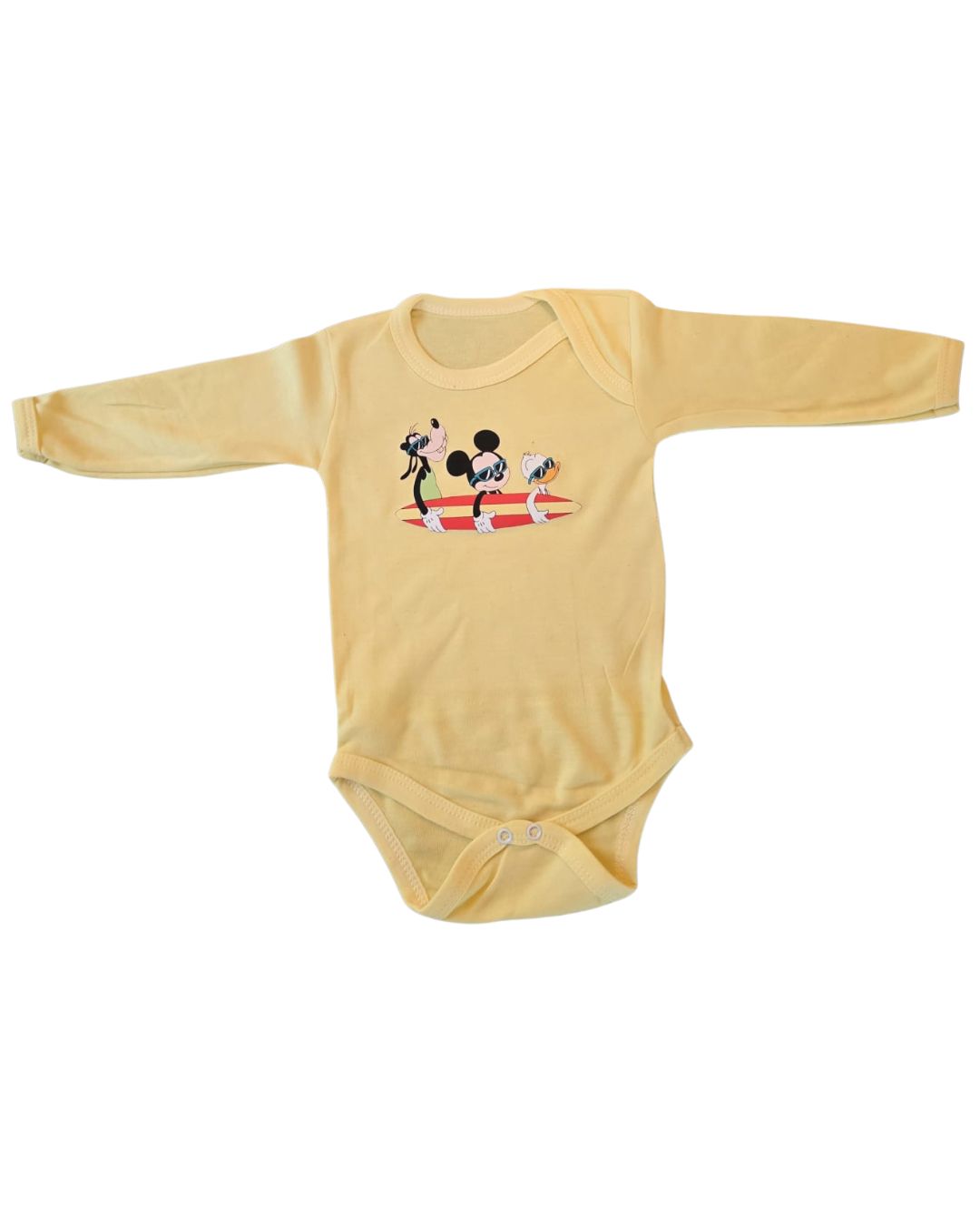 Body Bebé amarillo - Mickey, Goofy y Pato Donald surfeando