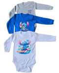 Tripack Bodies Bebé Stitch - Pack completo gris, azul y blanco
