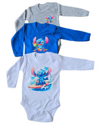 Tripack Bodies Bebé Stitch - Pack completo gris, azul y blanco